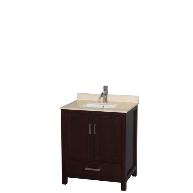 Wyndham Collection - Sheffield 30 Inch Single Bathroom Vanity in Espresso, Ivory Marble Countertop, Undermount Square Sink, and No Mirror - Espresso