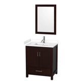 Wyndham Collection - Sheffield 30 Inch Single Bathroom Vanity in Espresso, White Cultured Marble Countertop, Undermount Square Sink, 24 Inch Mirror