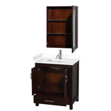 Sheffield 30 Inch Single Bathroom Vanity in Espresso, White Cultured Marble Countertop, Undermount Square Sink, Medicine Cabinet