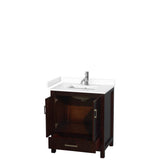 Sheffield 30 Inch Single Bathroom Vanity in Espresso, White Cultured Marble Countertop, Undermount Square Sink, No Mirror
