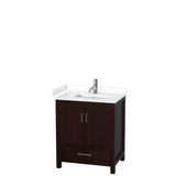 Wyndham Collection - Sheffield 30 Inch Single Bathroom Vanity in Espresso, White Cultured Marble Countertop, Undermount Square Sink, No Mirror