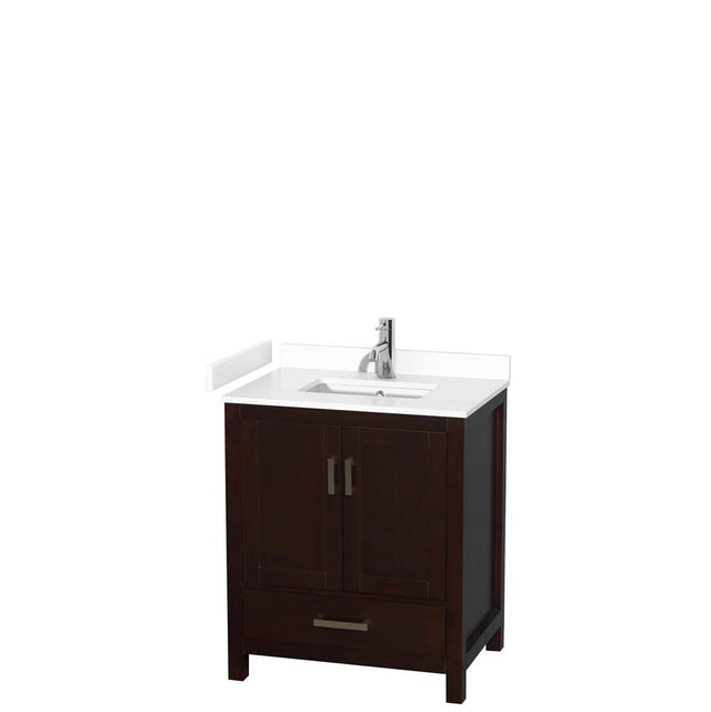 Wyndham Collection - Sheffield 30 Inch Single Bathroom Vanity in Espresso, White Cultured Marble Countertop, Undermount Square Sink, No Mirror