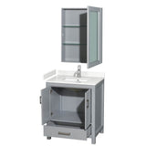 Sheffield 30 Inch Single Bathroom Vanity in Gray, Carrara Cultured Marble Countertop, Undermount Square Sink, Medicine Cabinet