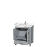 Sheffield 30 Inch Single Bathroom Vanity in Gray, Carrara Cultured Marble Countertop, Undermount Square Sink, No Mirror