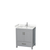 Wyndham Collection - Sheffield 30 Inch Single Bathroom Vanity in Gray, Carrara Cultured Marble Countertop, Undermount Square Sink, No Mirror