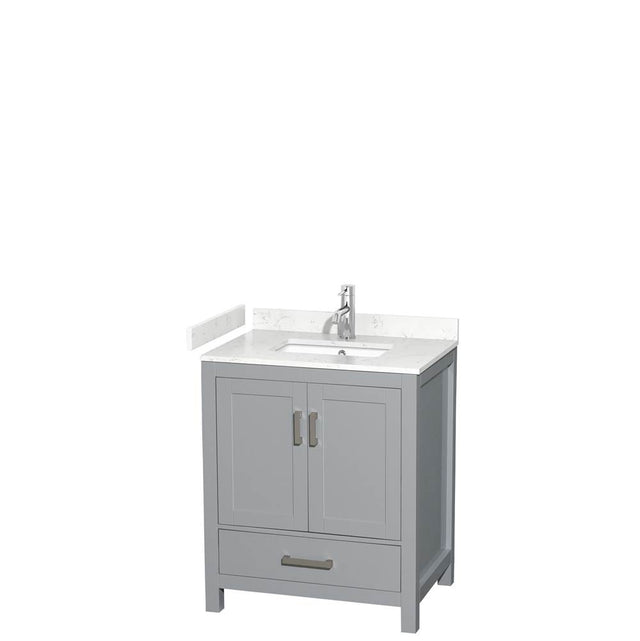 Wyndham Collection - Sheffield 30 Inch Single Bathroom Vanity in Gray, Carrara Cultured Marble Countertop, Undermount Square Sink, No Mirror