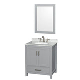 Wyndham Collection - Sheffield 30 Inch Single Bathroom Vanity in Gray, White Carrara Marble Countertop, Undermount Oval Sink, and 24 Inch Mirror - Gray