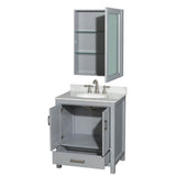 Sheffield 30 Inch Single Bathroom Vanity in Espresso, White Carrara Marble Countertop, Undermount Oval Sink, and Medicine Cabinet
