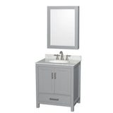 Wyndham Collection - Sheffield 30 Inch Single Bathroom Vanity in Gray, White Carrara Marble Countertop, Undermount Oval Sink, and Medicine Cabinet - Gray