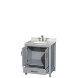 Sheffield 30 Inch Single Bathroom Vanity in Espresso, White Carrara Marble Countertop, Undermount Oval Sink, and No Mirror