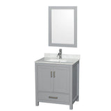 Wyndham Collection - Sheffield 30 Inch Single Bathroom Vanity in Gray, White Carrara Marble Countertop, Undermount Square Sink, and 24 Inch Mirror - Gray