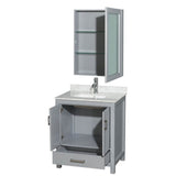 Sheffield 30 Inch Single Bathroom Vanity in Espresso, White Carrara Marble Countertop, Undermount Square Sink, and Medicine Cabinet