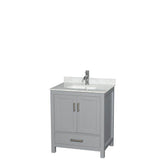 Wyndham Collection - Sheffield 30 Inch Single Bathroom Vanity in Gray, White Carrara Marble Countertop, Undermount Square Sink, and No Mirror - Gray