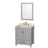 Wyndham Collection - Sheffield 30 Inch Single Bathroom Vanity in Gray, Ivory Marble Countertop, Undermount Oval Sink, and 24 Inch Mirror - Gray