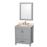 Wyndham Collection - Sheffield 30 Inch Single Bathroom Vanity in Gray, Ivory Marble Countertop, Undermount Oval Sink, and Medicine Cabinet - Gray