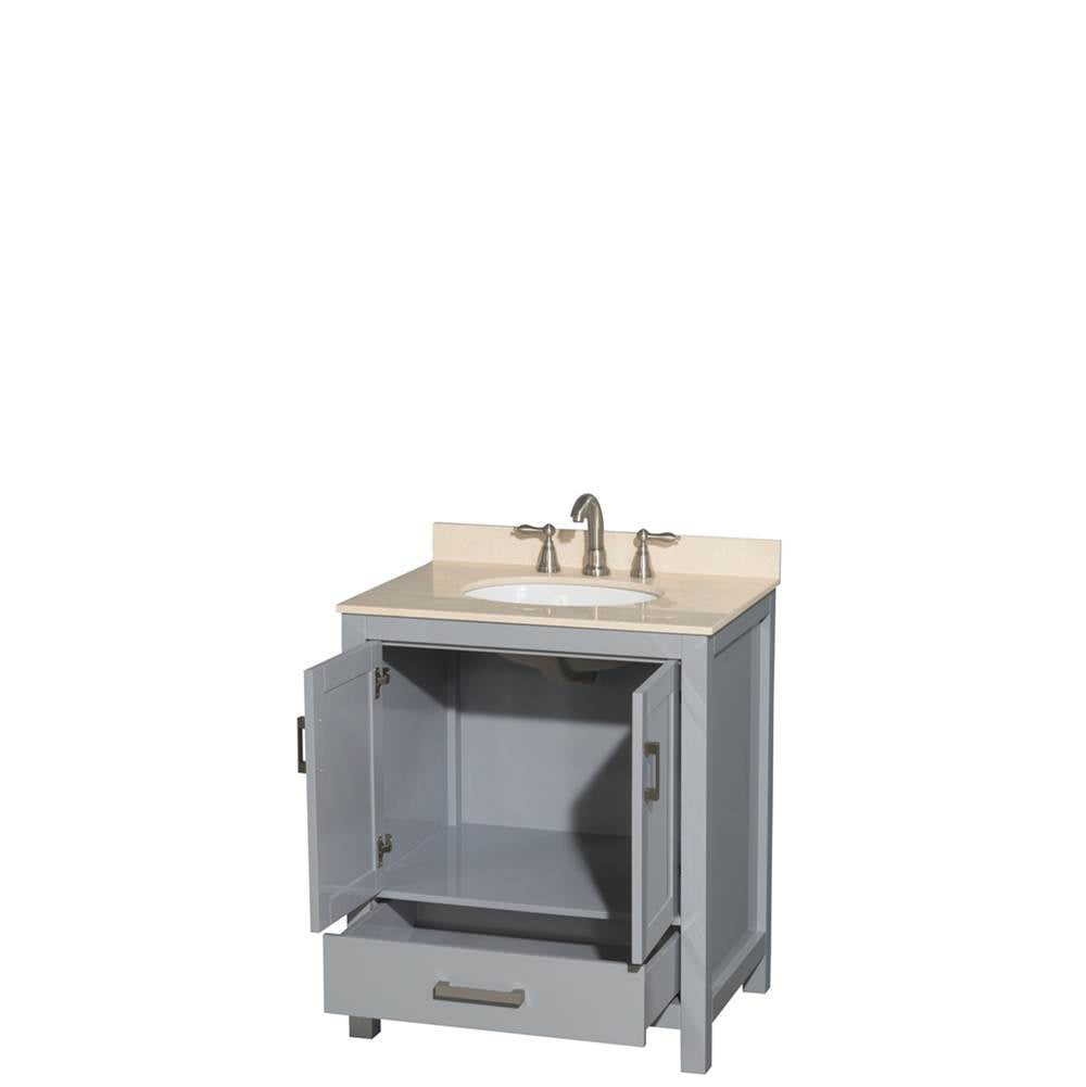 Sheffield 30 Inch Single Bathroom Vanity in Espresso, Ivory Marble Countertop, Undermount Oval Sink, and No Mirror