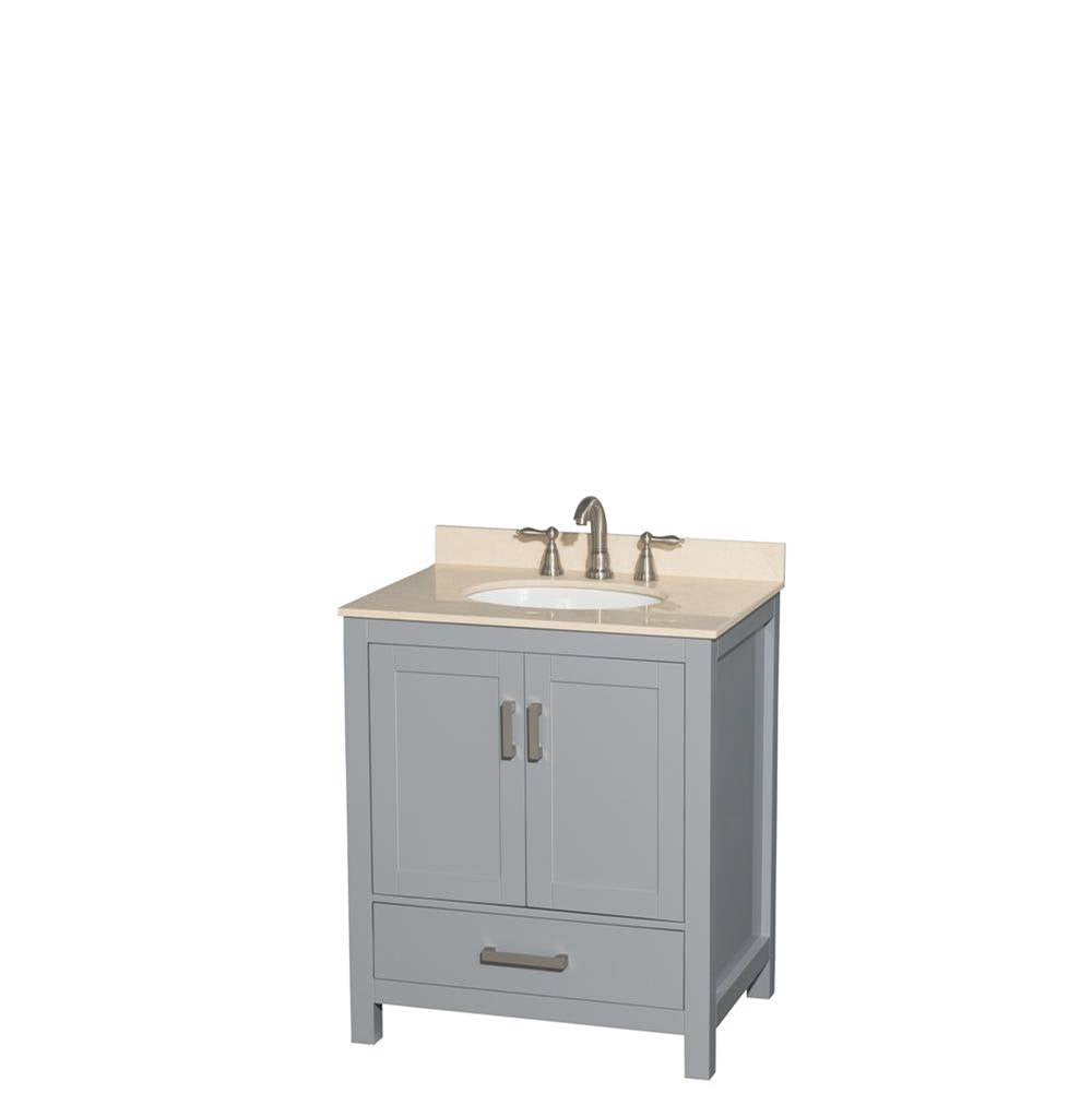 Wyndham Collection - Sheffield 30 Inch Single Bathroom Vanity in Gray, Ivory Marble Countertop, Undermount Oval Sink, and No Mirror - Gray
