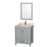 Wyndham Collection - Sheffield 30 Inch Single Bathroom Vanity in Gray, Ivory Marble Countertop, Undermount Square Sink, and 24 Inch Mirror - Gray