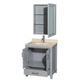 Sheffield 30 Inch Single Bathroom Vanity in Espresso, Ivory Marble Countertop, Undermount Square Sink, and Medicine Cabinet