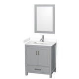 Wyndham Collection - Sheffield 30 Inch Single Bathroom Vanity in Gray, White Cultured Marble Countertop, Undermount Square Sink, 24 Inch Mirror