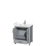 Sheffield 30 Inch Single Bathroom Vanity in Gray, White Cultured Marble Countertop, Undermount Square Sink, No Mirror