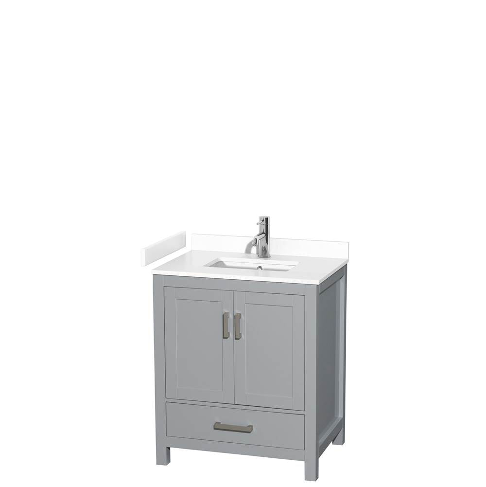 Wyndham Collection - Sheffield 30 Inch Single Bathroom Vanity in Gray, White Cultured Marble Countertop, Undermount Square Sink, No Mirror