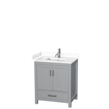 Wyndham Collection - Sheffield 30 Inch Single Bathroom Vanity in Gray, White Cultured Marble Countertop, Undermount Square Sink, No Mirror