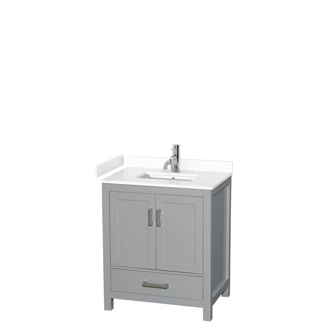 Wyndham Collection - Sheffield 30 Inch Single Bathroom Vanity in Gray, White Cultured Marble Countertop, Undermount Square Sink, No Mirror