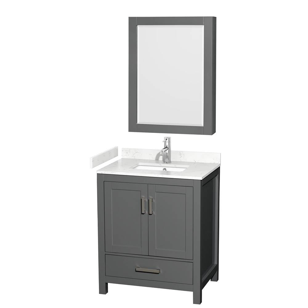 Wyndham Collection - Sheffield 30 Inch Single Bathroom Vanity in Dark Gray, Carrara Cultured Marble Countertop, Undermount Square Sink, Medicine Cabinet