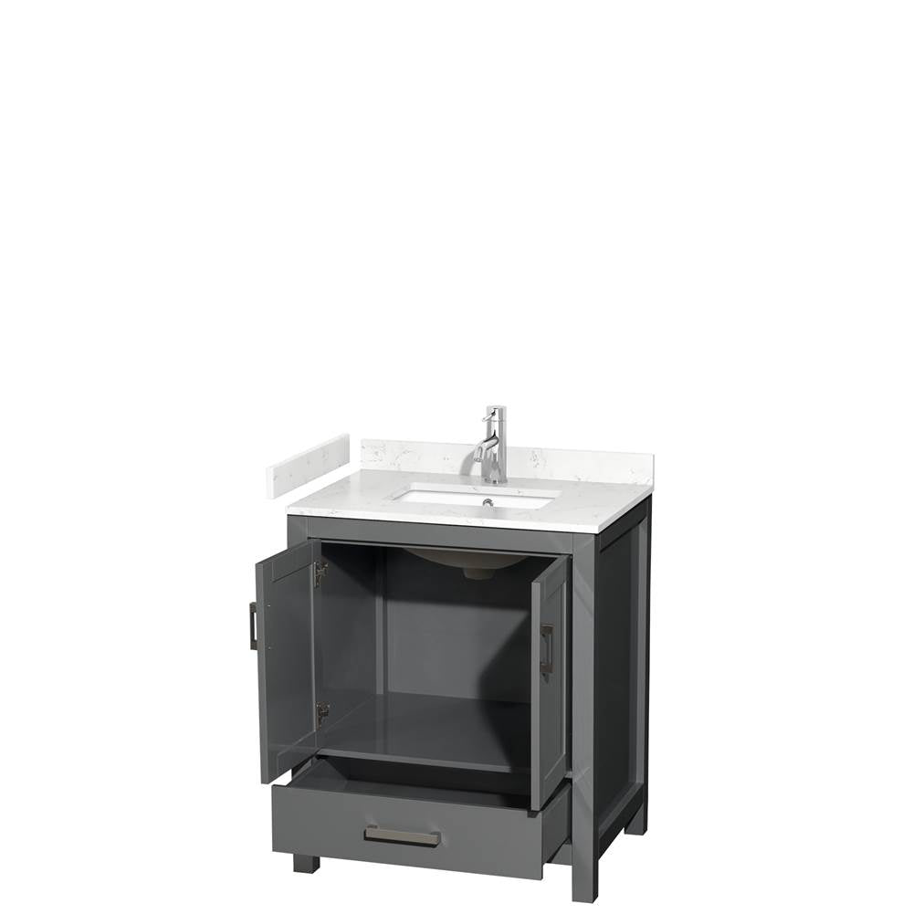Sheffield 30 Inch Single Bathroom Vanity in Dark Gray, Carrara Cultured Marble Countertop, Undermount Square Sink, No Mirror