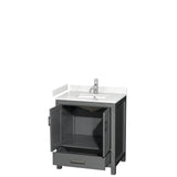Sheffield 30 Inch Single Bathroom Vanity in Dark Gray, Carrara Cultured Marble Countertop, Undermount Square Sink, No Mirror