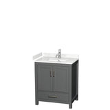 Wyndham Collection - Sheffield 30 Inch Single Bathroom Vanity in Dark Gray, Carrara Cultured Marble Countertop, Undermount Square Sink, No Mirror