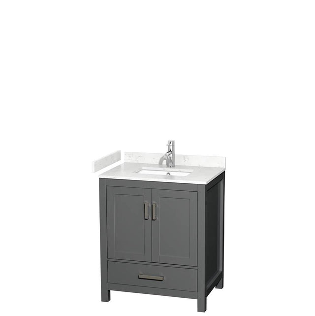 Wyndham Collection - Sheffield 30 Inch Single Bathroom Vanity in Dark Gray, Carrara Cultured Marble Countertop, Undermount Square Sink, No Mirror
