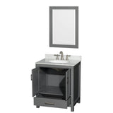 Sheffield 30 Inch Single Bathroom Vanity in Espresso, White Carrara Marble Countertop, Undermount Oval Sink, and 24 Inch Mirror