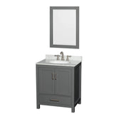Wyndham Collection - Sheffield 30 Inch Single Bathroom Vanity in Dark Gray, White Carrara Marble Countertop, Undermount Oval Sink, and 24 Inch Mirror - Dark Gray