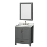 Wyndham Collection - Sheffield 30 Inch Single Bathroom Vanity in Dark Gray, White Carrara Marble Countertop, Undermount Oval Sink, and Medicine Cabinet - Dark Gray