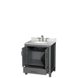 Sheffield 30 Inch Single Bathroom Vanity in Espresso, White Carrara Marble Countertop, Undermount Oval Sink, and No Mirror