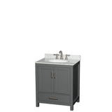 Wyndham Collection - Sheffield 30 Inch Single Bathroom Vanity in Dark Gray, White Carrara Marble Countertop, Undermount Oval Sink, and No Mirror - Dark Gray