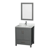 Wyndham Collection - Sheffield 30 Inch Single Bathroom Vanity in Dark Gray, White Carrara Marble Countertop, Undermount Square Sink, and 24 Inch Mirror - Dark Gray