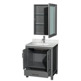 Sheffield 30 Inch Single Bathroom Vanity in Espresso, White Carrara Marble Countertop, Undermount Square Sink, and Medicine Cabinet