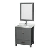 Wyndham Collection - Sheffield 30 Inch Single Bathroom Vanity in Dark Gray, White Carrara Marble Countertop, Undermount Square Sink, and Medicine Cabinet - Dark Gray