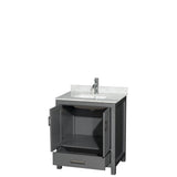 Sheffield 30 Inch Single Bathroom Vanity in Espresso, White Carrara Marble Countertop, Undermount Square Sink, and No Mirror