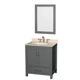Wyndham Collection - Sheffield 30 Inch Single Bathroom Vanity in Dark Gray, Ivory Marble Countertop, Undermount Oval Sink, and 24 Inch Mirror - Dark Gray