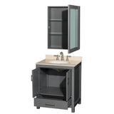 Sheffield 30 Inch Single Bathroom Vanity in Espresso, Ivory Marble Countertop, Undermount Oval Sink, and Medicine Cabinet