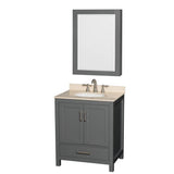 Wyndham Collection - Sheffield 30 Inch Single Bathroom Vanity in Dark Gray, Ivory Marble Countertop, Undermount Oval Sink, and Medicine Cabinet - Dark Gray