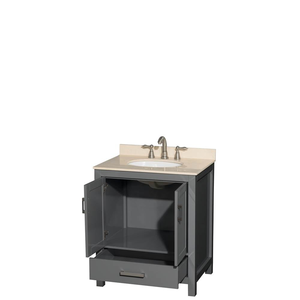 Sheffield 30 Inch Single Bathroom Vanity in Espresso, Ivory Marble Countertop, Undermount Oval Sink, and No Mirror