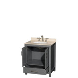 Sheffield 30 Inch Single Bathroom Vanity in Espresso, Ivory Marble Countertop, Undermount Oval Sink, and No Mirror