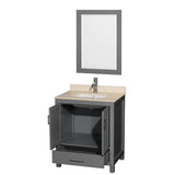 Sheffield 30 Inch Single Bathroom Vanity in Espresso, Ivory Marble Countertop, Undermount Square Sink, and 24 Inch Mirror
