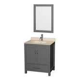 Wyndham Collection - Sheffield 30 Inch Single Bathroom Vanity in Dark Gray, Ivory Marble Countertop, Undermount Square Sink, and 24 Inch Mirror - Dark Gray