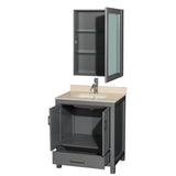 Sheffield 30 Inch Single Bathroom Vanity in Espresso, Ivory Marble Countertop, Undermount Square Sink, and Medicine Cabinet